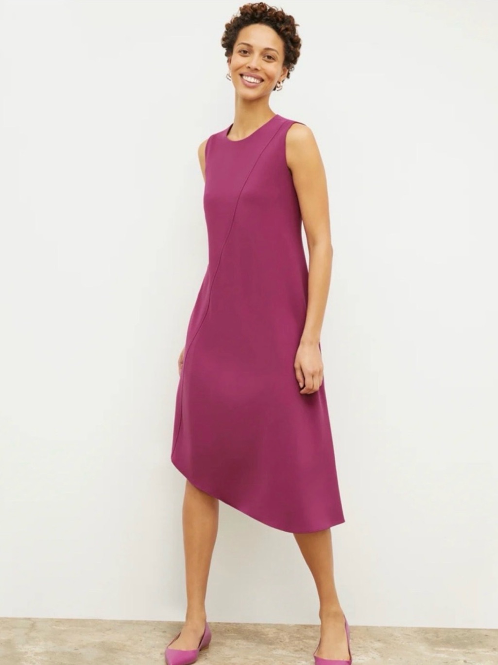 Mm Lafleur The Lara Flowy Asymmetrical Heavy Crepe Midi Dress In Berry Size 14